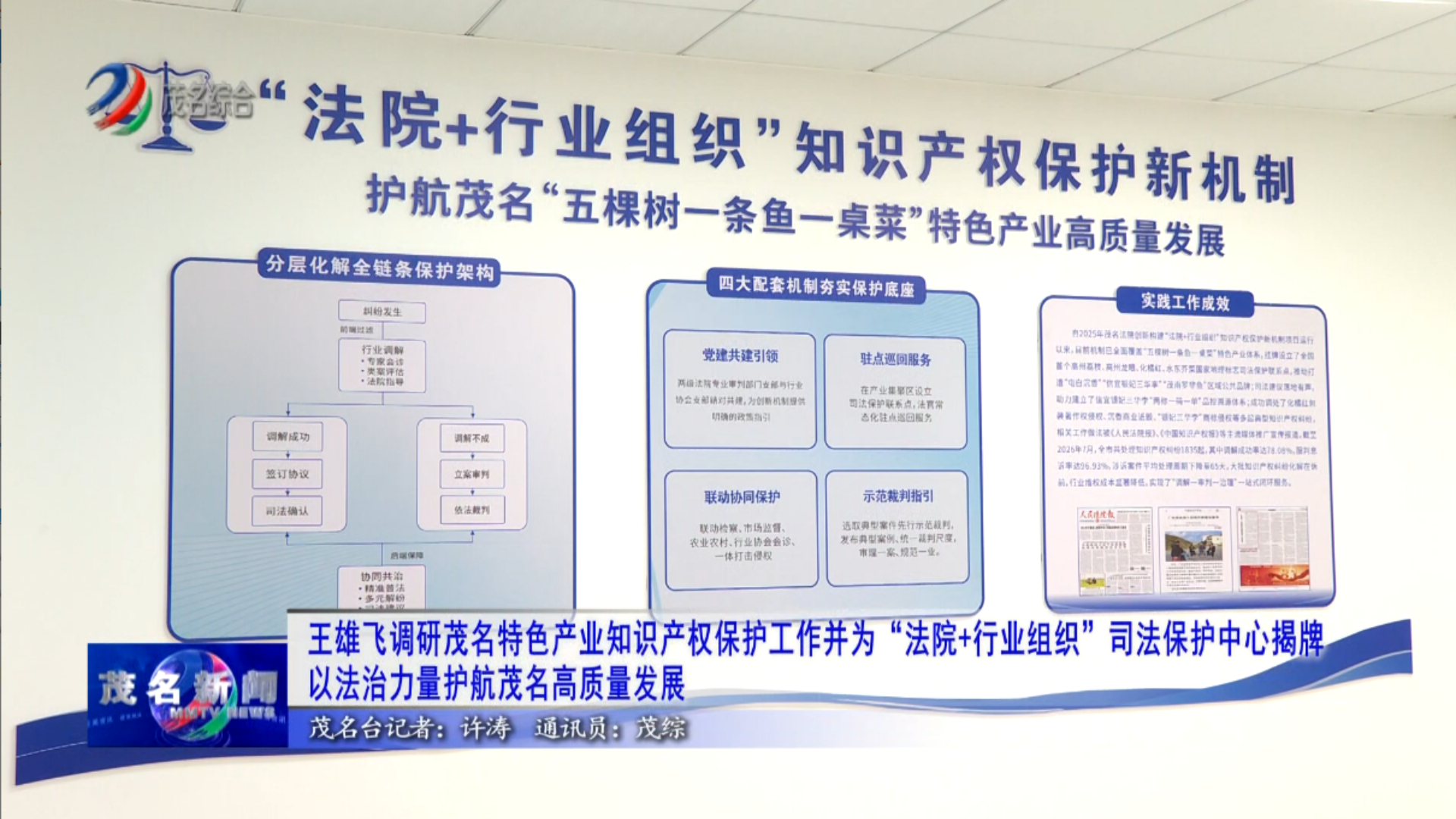 王雄飞调研茂名特色产业知识产权保护工作并为“法院+行业组织”司法保护中心揭牌 以法治力量护航茂名高质量发展